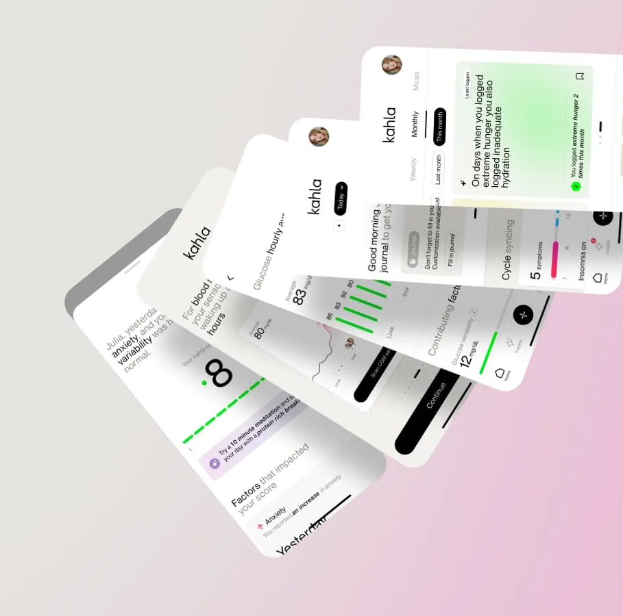 Screens of the Kahla app, fanned out.